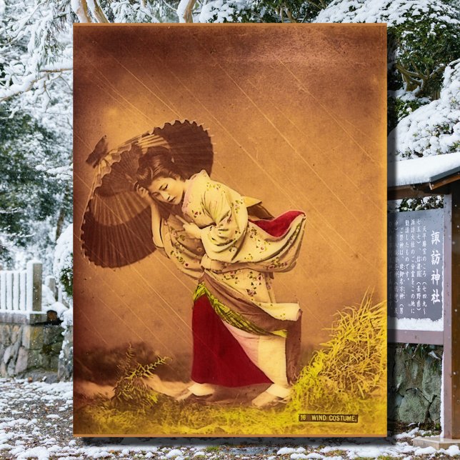 Vintage Japansk kvinna i vinden Poster (Skapare uppladdad)