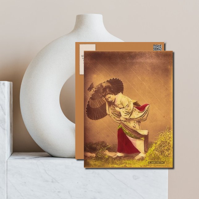 Vintage japansk kvinna i vinden  vykort (Skapare uppladdad)