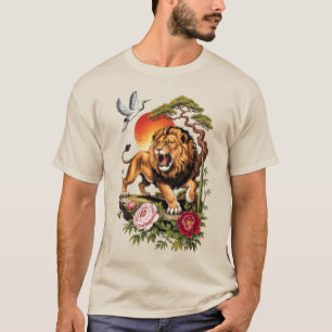 Vintage japansk lejon Grafisk T-shirt, Blommig asi T Shirt