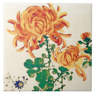 Vintage Japansk målning av Chrysanthemums Kakelplatta