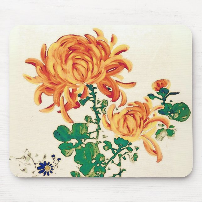 Vintage Japansk målning av Chrysanthemums Musmatta (Framsidan)