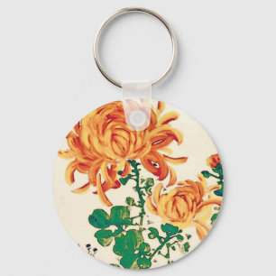 Vintage Japansk målning av Chrysanthemums Nyckelring