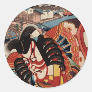 Vintage Japansk målning - Kabuki Actor Runt Klistermärke