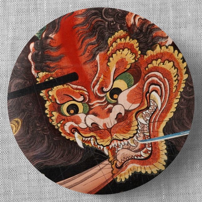 Vintage Japansk monster: Oni Kung Shutendoji Knapp (Vintage Oni King Shutendoji Can Badge- Detail View)