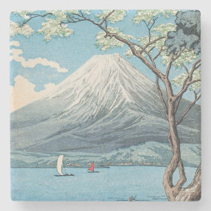Vintage Japansk Mount Fuji och Lake Yamanaka Konst Stenunderlägg