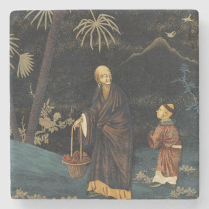 Vintage Japansk Munk och Barn G.A. Audsley Stenunderlägg