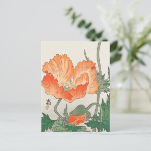 Vintage japansk orange vallmo blomma, Ohara Koson Vykort