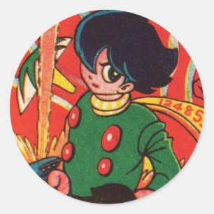 Vintage Japansk popup-etikett 1 Runt Klistermärke