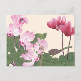 Vintage Japansk Rosa Lotus Blommigt Woodblock Vykort