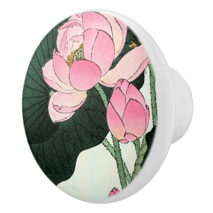 Vintage Japansk Rosa Lotus Flower Ceramic Knob Knopp
