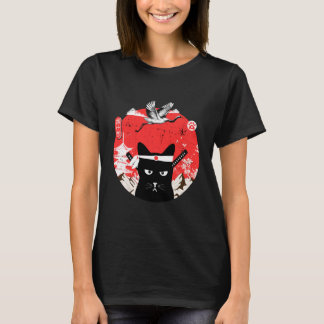 Vintage Japansk samurai black Cat T Shirt