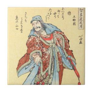 Vintage japansk samurai sketch tatuering Hokusai a Kakelplatta