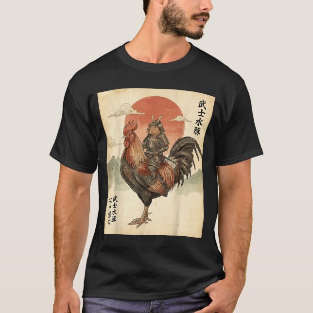Vintage japansk samuraj capybara tupp höna  t shirt (Framsida)
