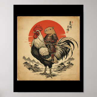 Vintage japansk samuraj Capyra tupp kyckling An Poster