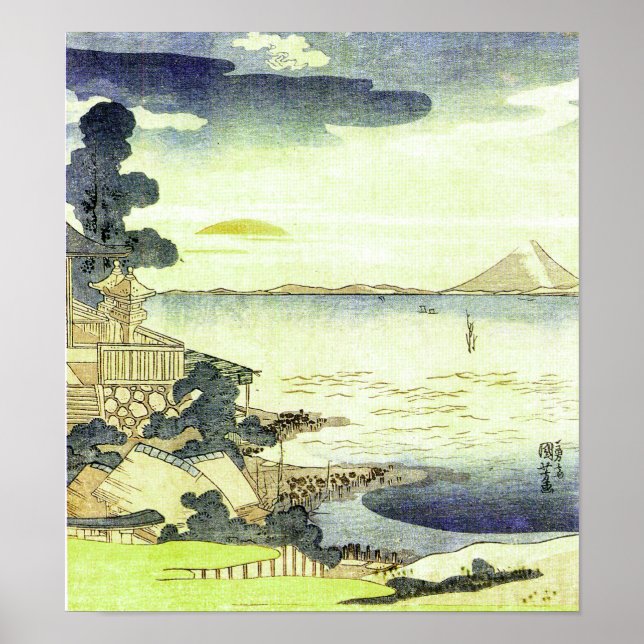 Vintage Japansk Sea Scene Woodblock Ukiyo-e Poster (Framsidan)