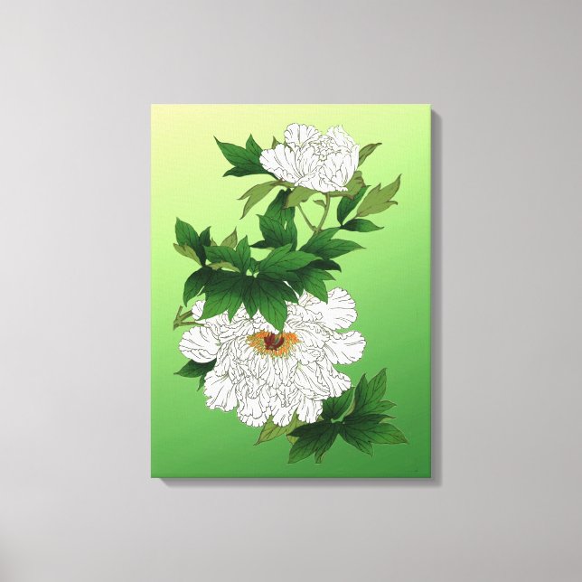 Vintage Japansk sketch av Large White Peony Canvastryck (Framsida)