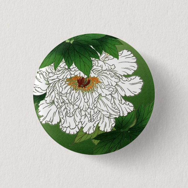 Vintage Japansk sketch av Large White Peony Knapp (Framsida)