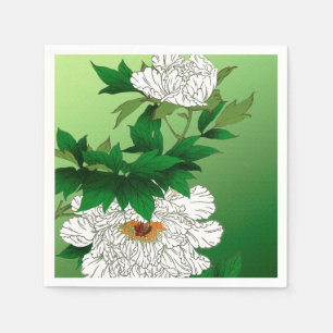Vintage Japansk sketch av Large White Peony Pappersservett