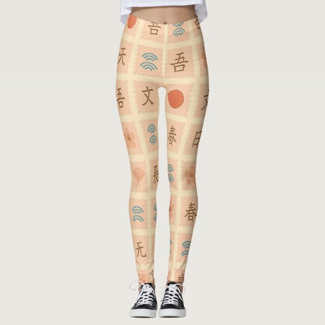 Vintage japansk stämpelmönster  leggings (Framsida)