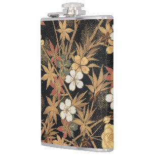 Vintage Japansk Svart Guld Höst Blommig Konst Fickplunta