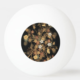 Vintage Japansk Svart Guld Höst Blommig Konst Pingisboll