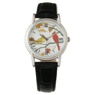 Vintage japansk teckning, kardinaler på en gren armbandsur