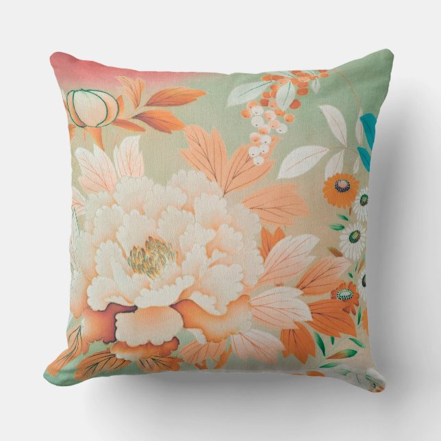 Vintage japansk textil, Blommigt Kudde (Framsida)