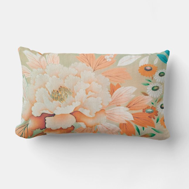 Vintage Japansk textil, Blommigt Lumbarkudde (Framsida)