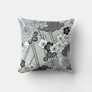 Vintage japansk textil, Blommönster Kudde
