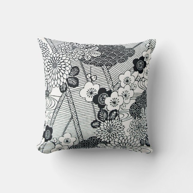 Vintage japansk textil, Blommönster Kudde (Framsida)