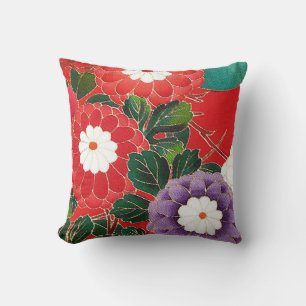 Vintage Japansk textil - Red Dahlias Kudde