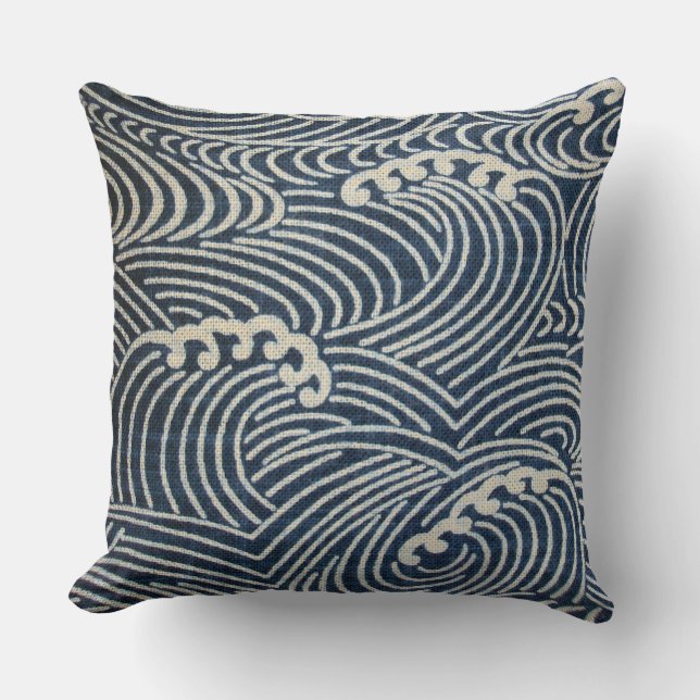 Vintage japansk textil, vågformad Mönster-pil Kudde (Framsida)