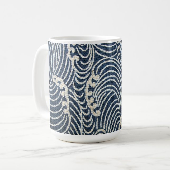 Vintage Japansk textil, Wave Mönster Kaffemugg (Framsida vänster)