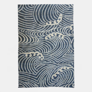 Vintage Japansk textil, Wave Mönster Kökshandduk