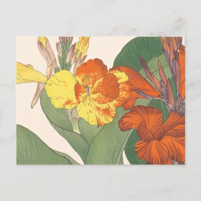 Vintage Japansk Tiger Lily Woodblock Art Vykort (Framsida)