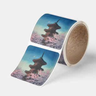 Vintage Japansk Träsnittsfyr Pagod Kväll Vår Fyrkantigt Klistermärke