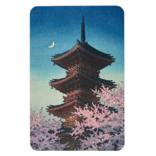 Vintage Japansk Träsnittsfyr Pagod Kväll Vår Magnet