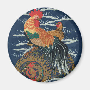 Vintage Japansk Tupp Höna Drak Konst Magnet