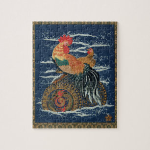 Vintage Japansk Tupp Höna Drak Konst Pussel