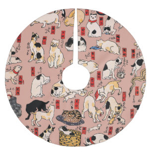 Vintage Japansk Ukiyo-e Kattmönster: Kuniyoshi Julgransmatta Borstad Polyester