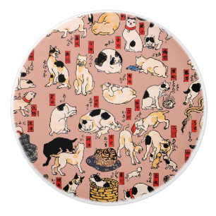 Vintage Japansk Ukiyo-e Kattmönster: Kuniyoshi Knopp