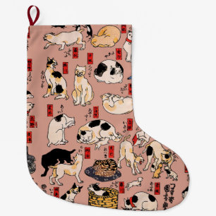 Vintage Japansk Ukiyo-e Kattmönster: Kuniyoshi Stor Julstrumpa