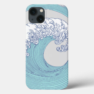 Vintage Japansk Ukiyo-e Surf-våg Konst Blå Kust