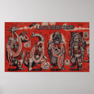 Vintage japansk utkräppostmonster poster