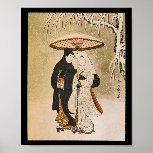 Vintage Japansk Wall Art Woman Snö Poster (Framsidan)