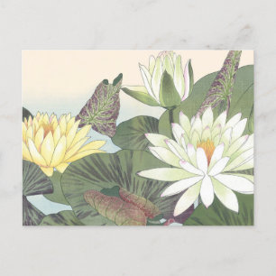Vintage Japansk Woodblock White Lotus Flower Vykort