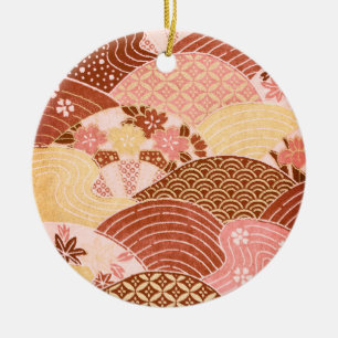 Vintage Japanska Backe och floder Julgransprydnad Keramik