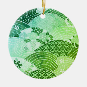 Vintage Japanska Backe och floder Julgransprydnad Keramik