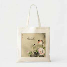 Vintage Japanska Blommar för utskrift av fåglar oc Tygkasse