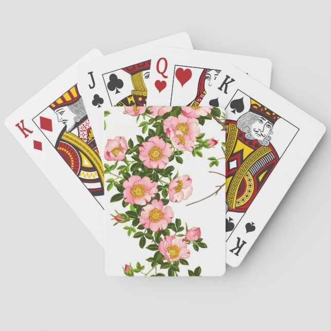 Vintage Japanska Blommar, Rosa och Guld Casinokort (Baksidan)